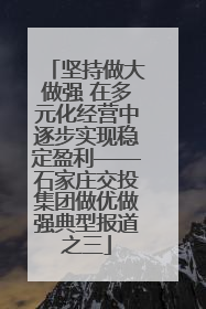 坚持做大做强 在多元化经营中逐步实现稳定盈利——石家庄交投集团做优做强典型报道之三