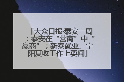 大众日报·泰安一周：泰安在“营商”中“赢商”；新泰就业、宁阳夏收工作上要闻