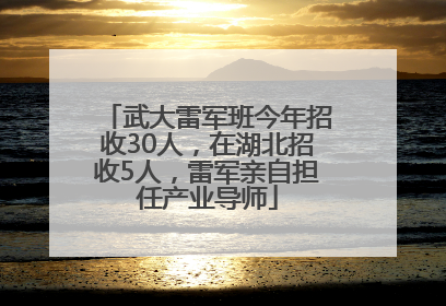 武大雷军班今年招收30人，在湖北招收5人，雷军亲自担任产业导师